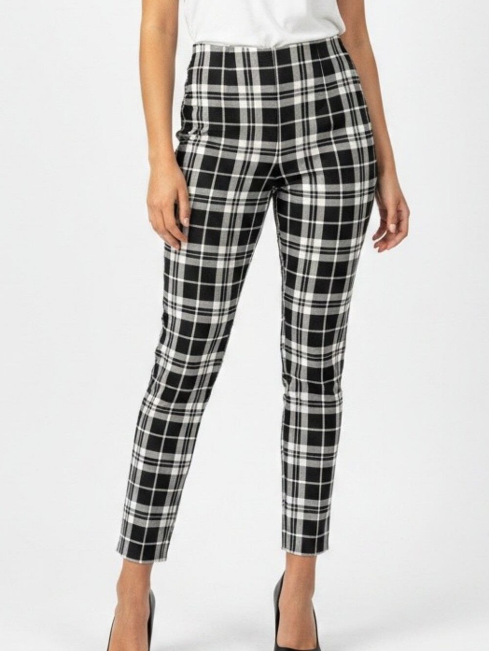 Black & White Plaid Ponte Leggings With Pockets